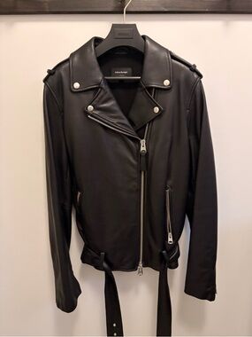 Mackage Black Leather Moto Jacket with Belt